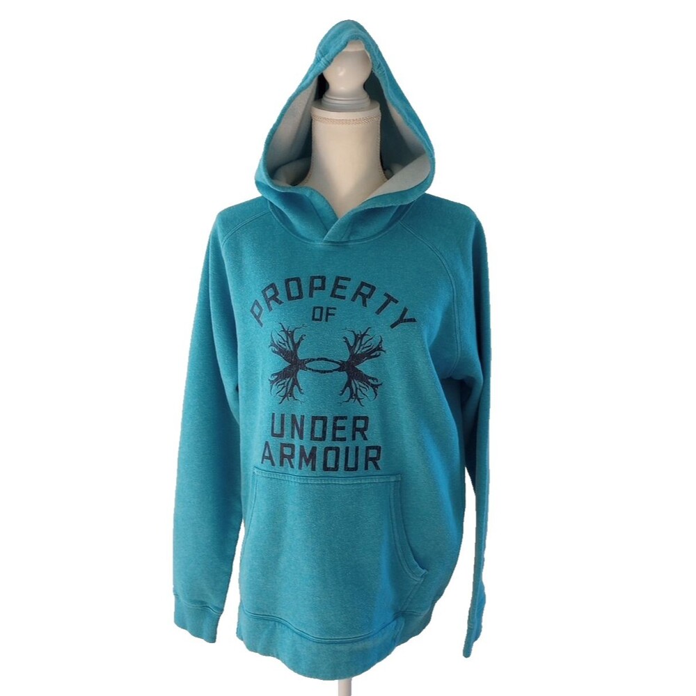 Under Armour Women's Large Blue Hoodie Property of Antler Logo Sweatshirt